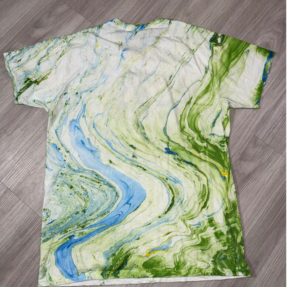Colortone Key West Tie Dye Marble T-Shirt Mens Medium Green Blue Embroidered Tee - Picture 4 of 12